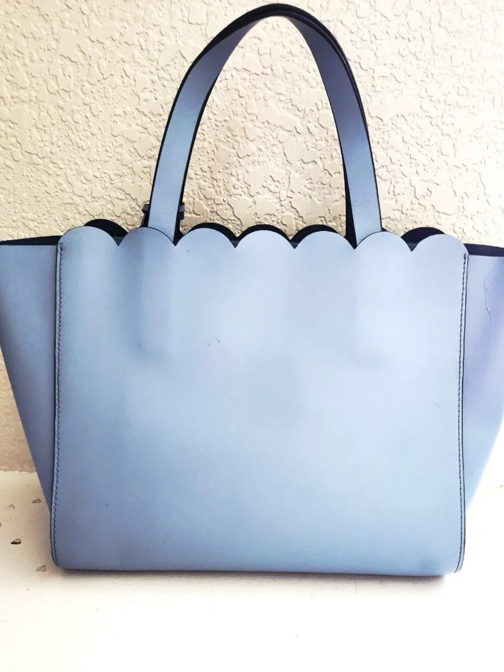 Euc Kate Spade Blue Dawn Scalloped Leather Shoulder Bag Tote